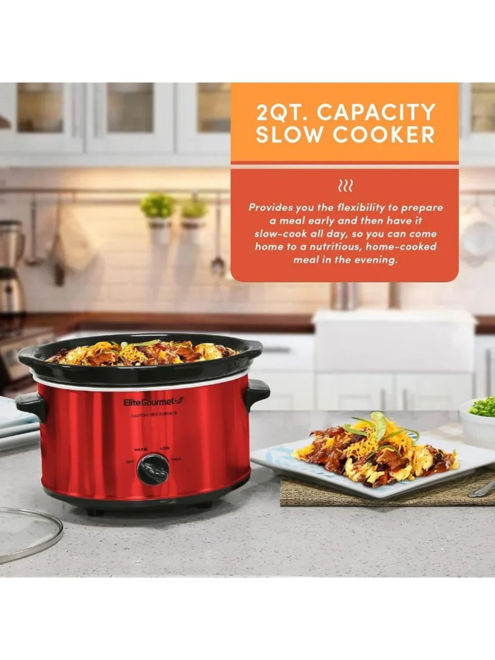 2 Qt Electric Oval Slow Cooker in Metallic Red - Perfect for Easy Meal Prep!